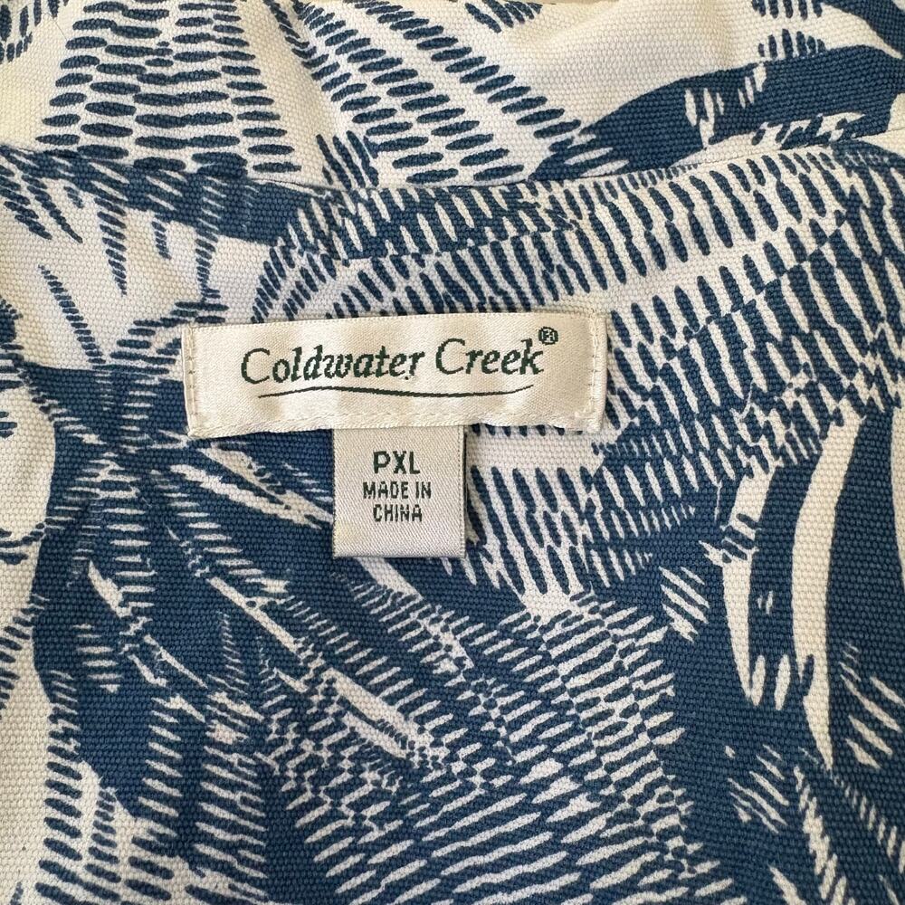 COLDWATER CREEK Women's XL Petit Blue White Floral Notch Lapel Cotton Blazer - Picture 3 of 11